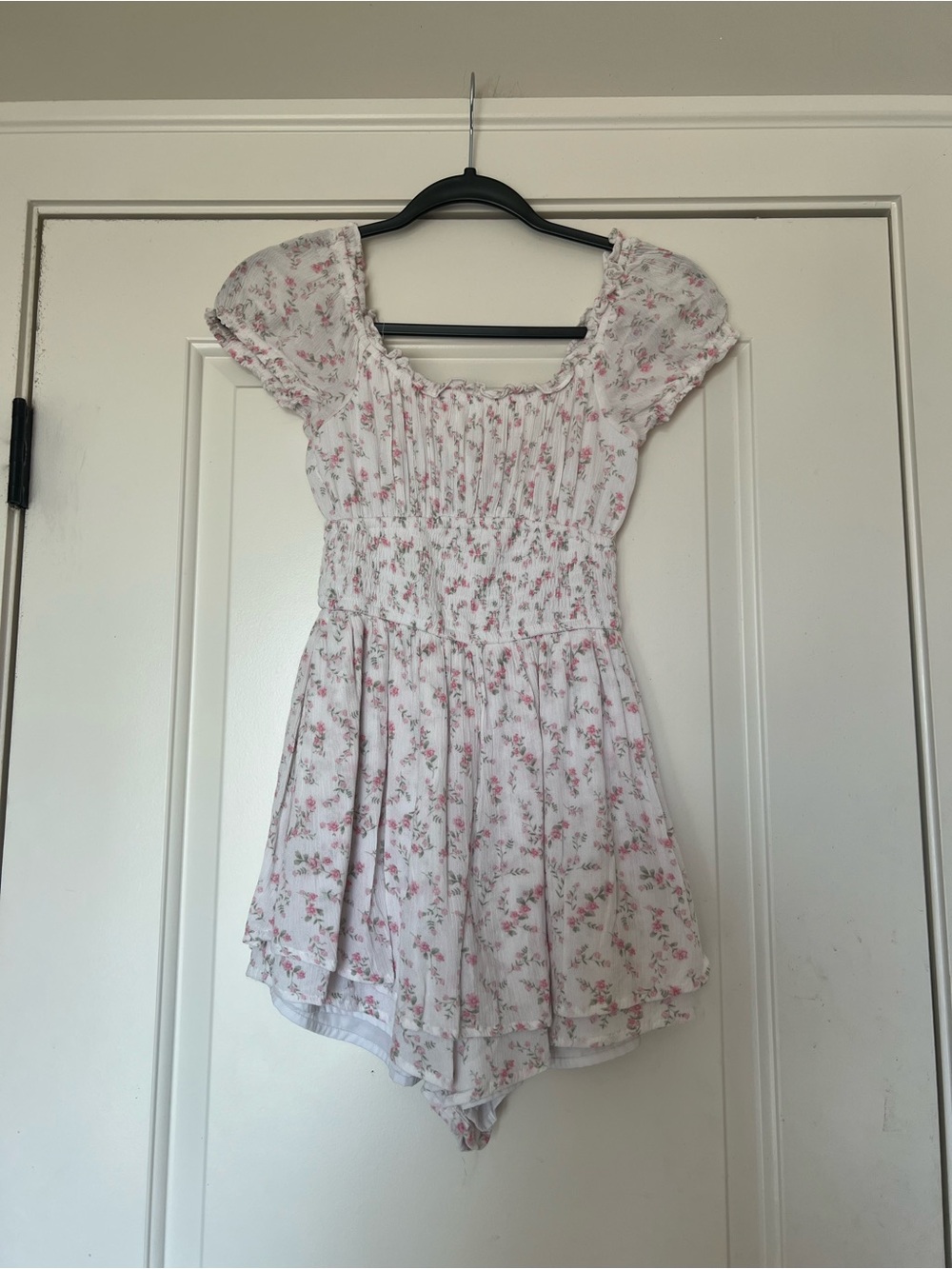 Hollister White Romper with Pink Floral Print